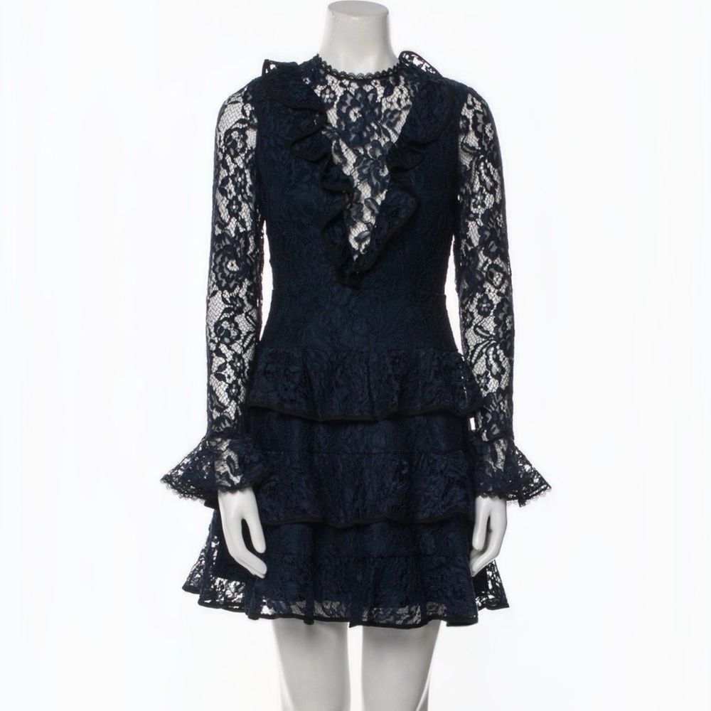 NWT ALEXIS BLUE LACE PATTERN LONG SLEEVE MINI DRESS